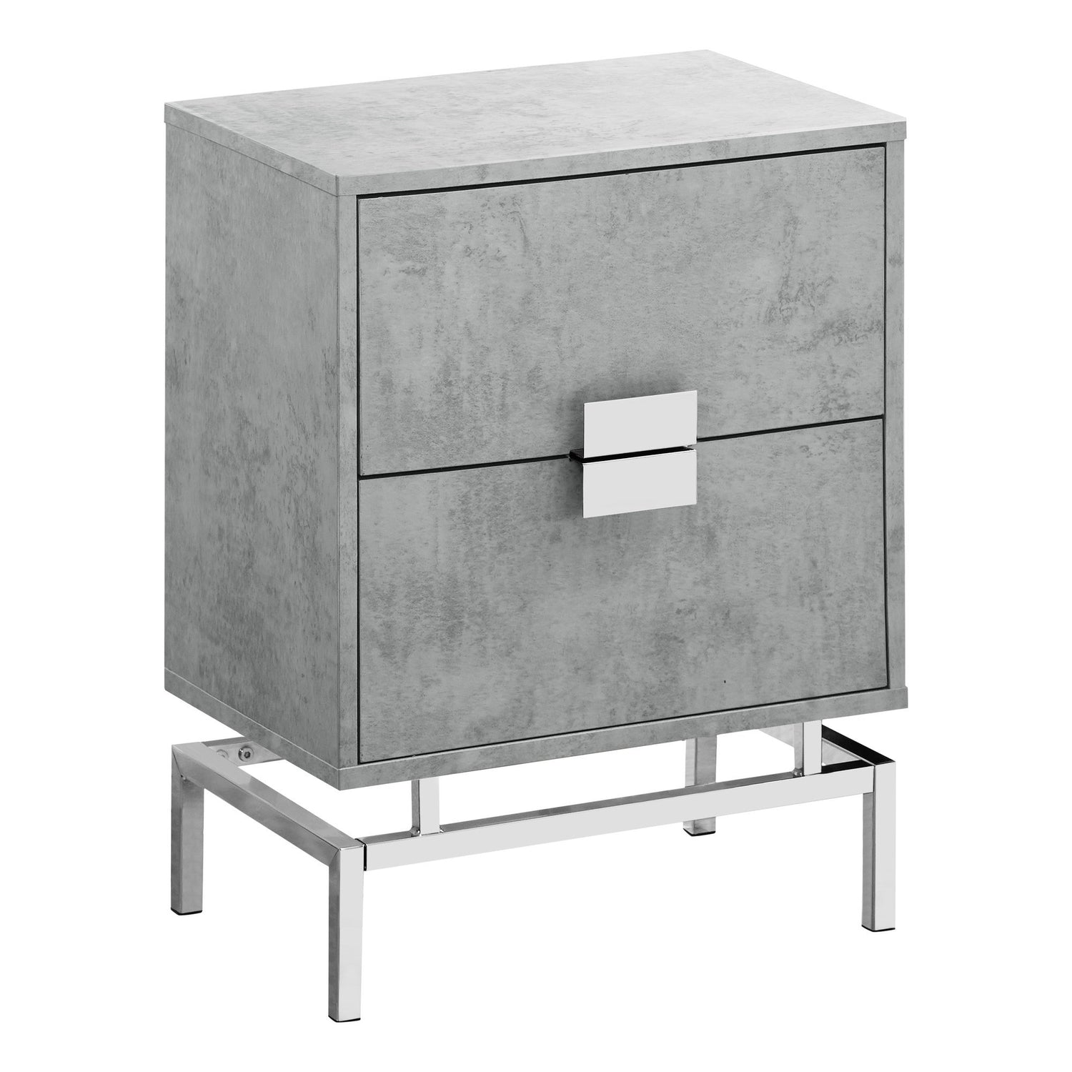 Image of a 23.5-inch particle board and chrome metal accent table by Jade, with a modern design and sleek finish.