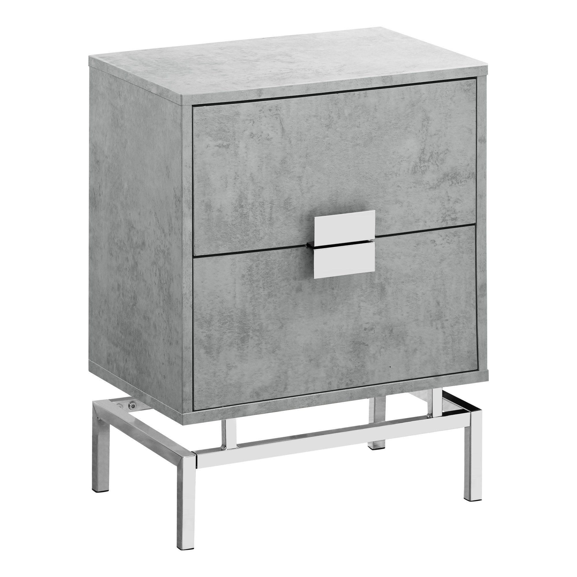 Image of a 23.5-inch particle board and chrome metal accent table by Jade, with a modern design and sleek finish.