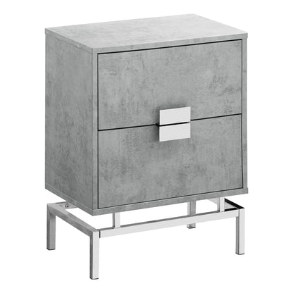 Image of a 23.5-inch particle board and chrome metal accent table by Jade, with a modern design and sleek finish.