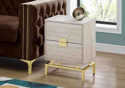 Image of a 23.5-inch particle board and chrome metal accent table with a modern design.