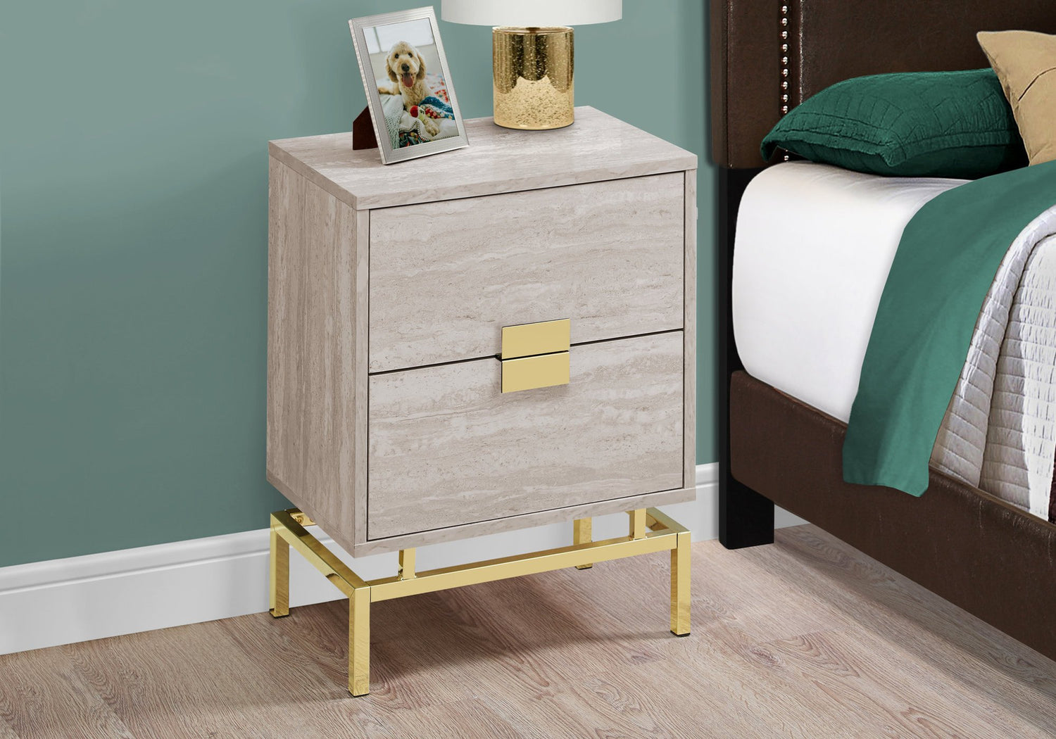 Jade 23.5-inch particle board and chrome metal accent table with modern design, shown in a stylish living room setting.