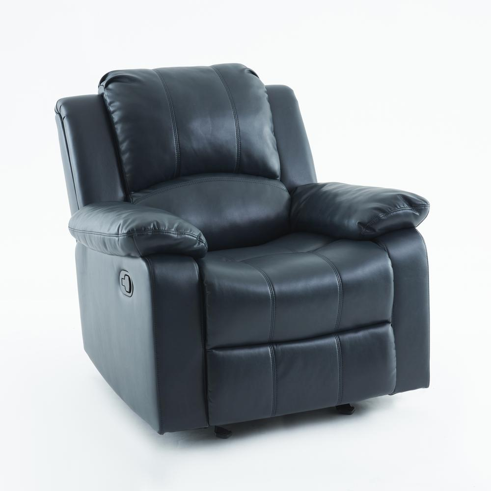 Clifton Midnight Blue leather gel glider rocker recliner by Start2Finish with plush cushioning and smooth reclining mechanism.