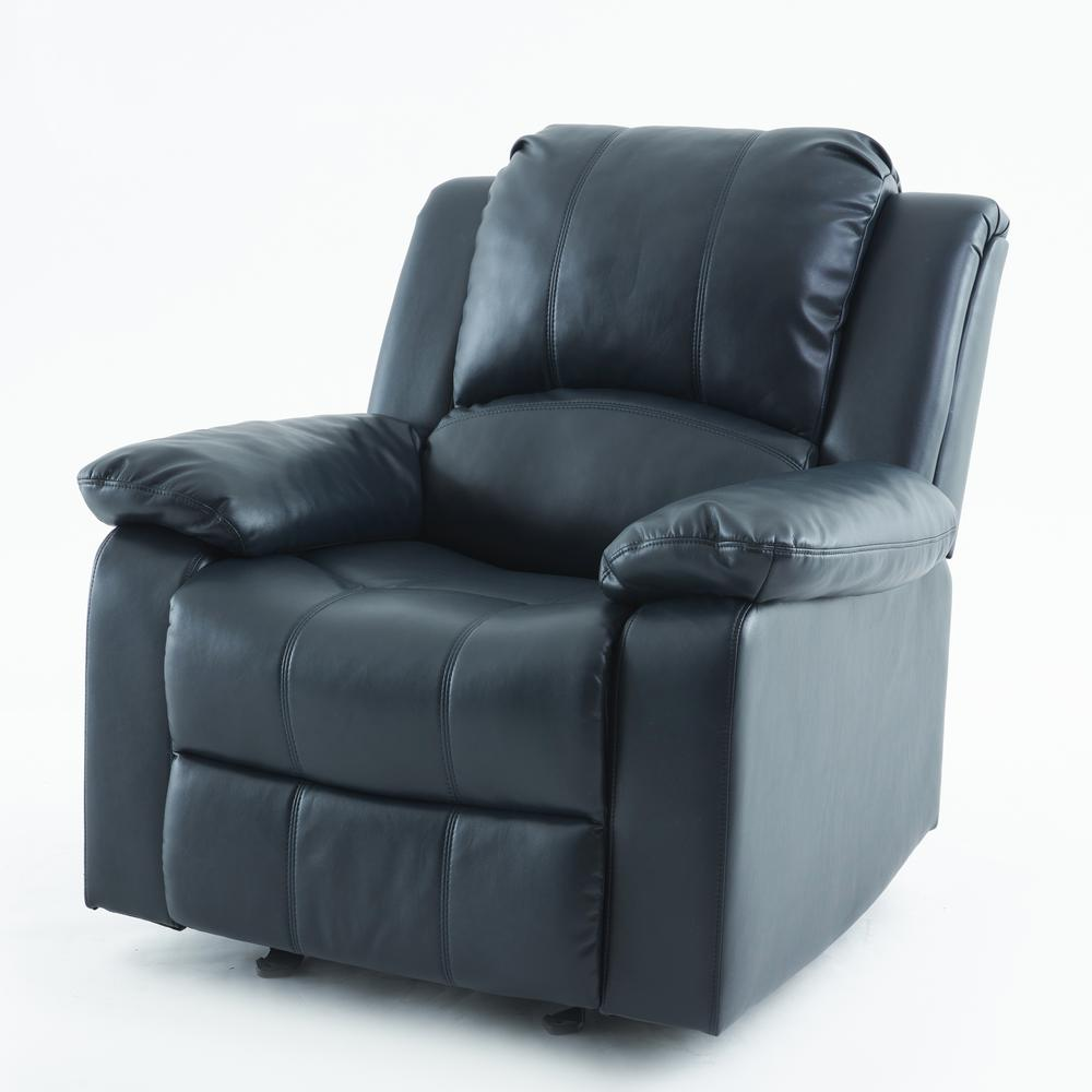 Clifton Midnight Blue Leather Gel Glider Rocker Recliner by Start2Finish, showing plush upholstery and ergonomic design for comfortable seating.