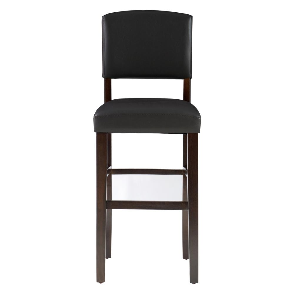 Start2Finish Monaco Bar Stool in espresso finish, featuring a sleek wooden seat and sturdy metal legs for modern kitchen or bar area.