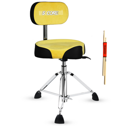 Start2Finish 5 core drum throne with 4-inch padded seat, backrest, and airlift adjustable height for ergonomic comfort.