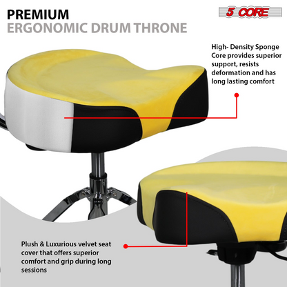 Start2Finish 5 Core Drum Throne with 4-inch padded seat, backrest, and airlift adjustment for ergonomic comfort.