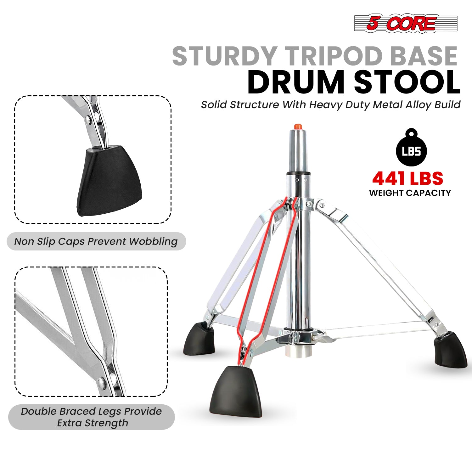 Start2Finish 5 Core Drum Throne with padded seat, backrest, and airlift adjustable height for ergonomic drumming comfort.