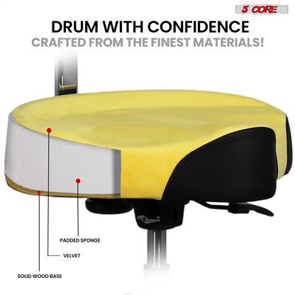 Start2Finish 5 Core Drum Throne with 4-inch padded seat, backrest, and airlift adjustable ergonomic drummer stool.