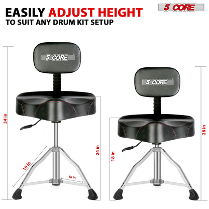 Start2Finish 5 Core Drum Throne with 4-inch padded seat, backrest, and airlift adjustable ergonomic drummer stool for musicians.