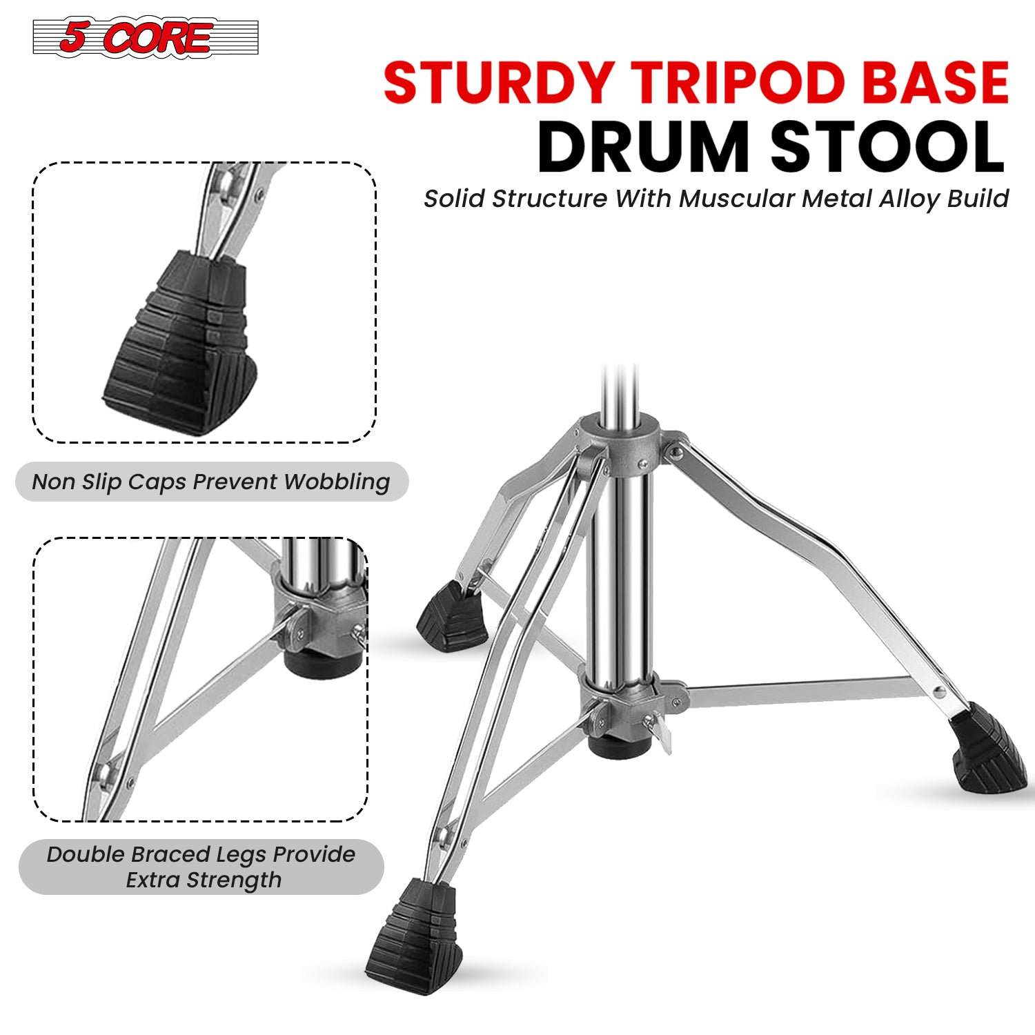 Start2Finish 5 Core Drum Throne with 4-inch padded seat, backrest, and airlift adjustability for ergonomic drumming comfort.