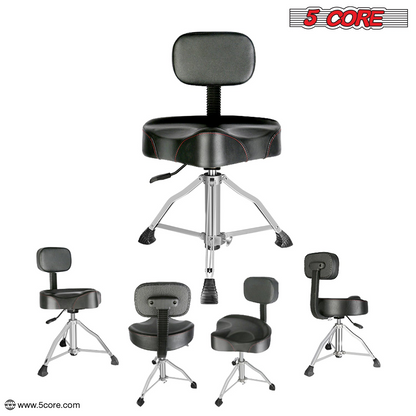 Start2Finish 5 Core Drum Throne with 4-inch padded seat, backrest, and airlift adjustable height for ergonomic comfort.