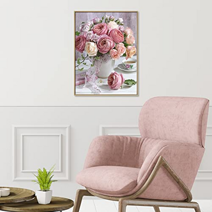 Start2Finish shabby pink and white roses diamond painting kit with round drills, perfect for adults and kids crafts projects.