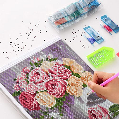 Start2Finish shabby pink and white roses diamond painting kit with round drills, featuring a vase, for adults and kids.