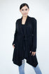Black lightweight waist tie cardigan by Yellow Hera, casual clothing with a fitted design and front tie detail.