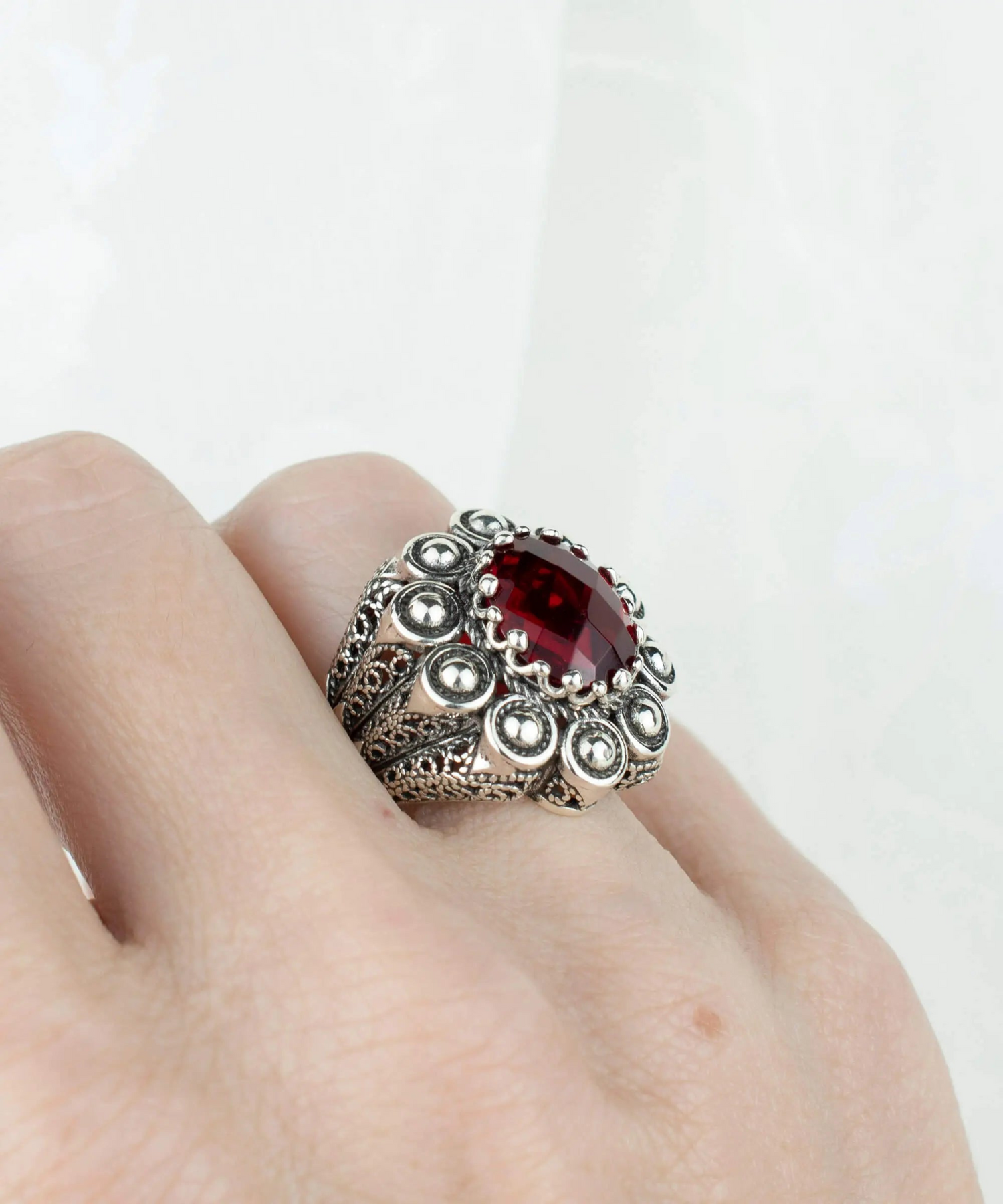 Filigree art ruby quartz gemstone women&