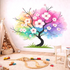 Colorful watercolor rainbow tree decal with blossoming flowers, vibrant wall art for home decoration by Start2Finish.