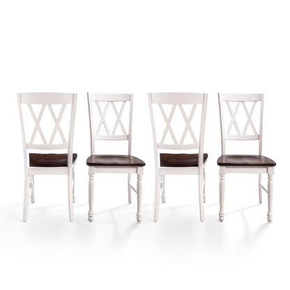 Shelby 4-piece dining chair set by Start2Finish showing four modern upholstered chairs with wooden legs.