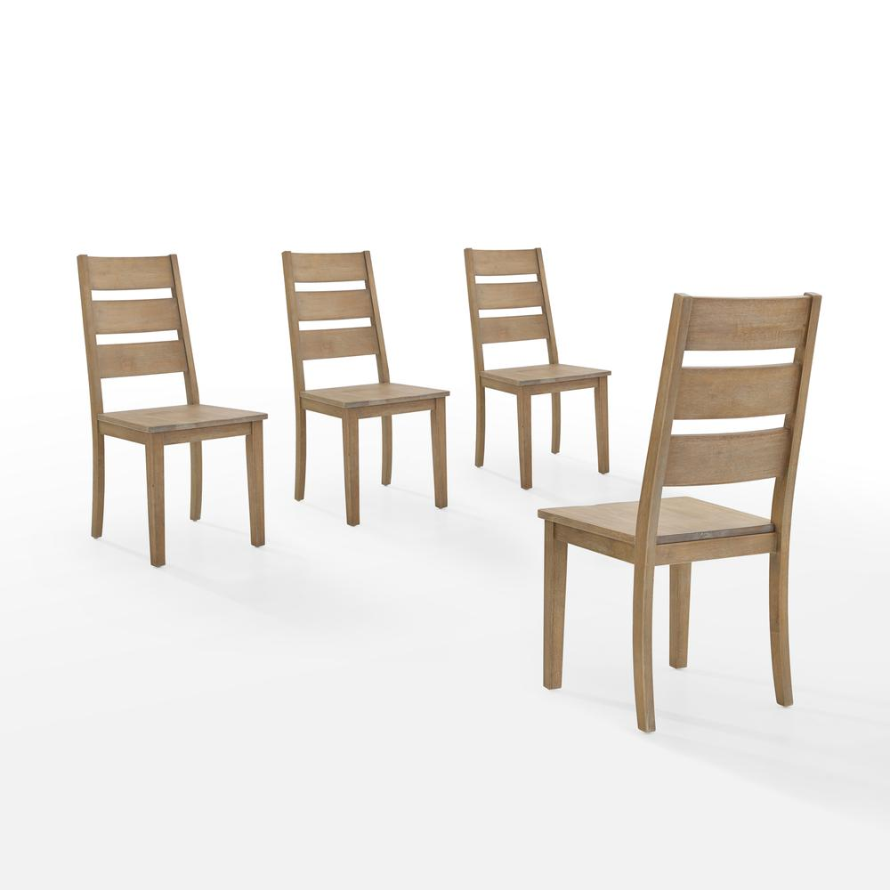 Set of four Joanna ladder-back dining chairs by Start2Finish, featuring wooden seat and curved backrest for elegant dining room decor.