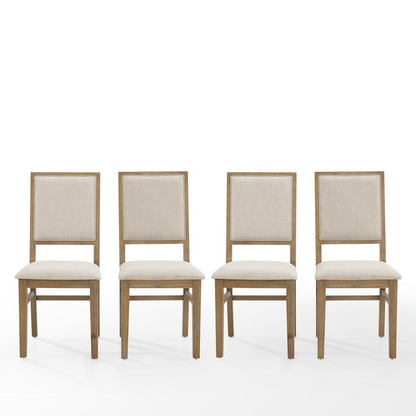 Set of four Joanna upholstered back dining chairs by Start2Finish, featuring cushioned seats and stylish wooden legs.