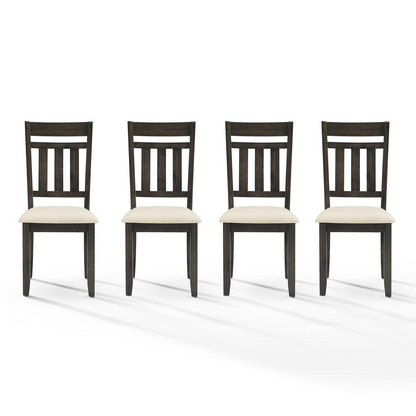 Set of four Hayden 4-Piece Slat Back Dining Chairs by Start2Finish, featuring wooden slat back design and cushioned seats.