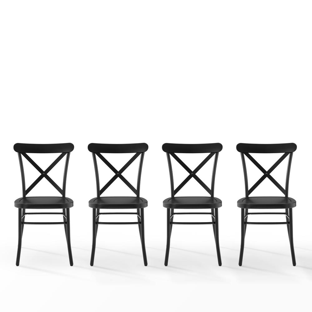 Set of four Start2Finish Camille metal dining chairs with sleek design and sturdy legs, ideal for modern kitchen or dining room.