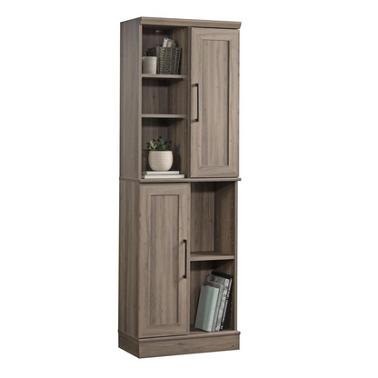 Start2Finish HomePlus storage cabinet in Salt Oak finish with doors and shelves, ideal for organizing home or office space.