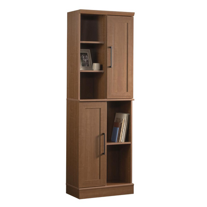 Start2Finish HomePlus Storage Cabinet in Sienna Oak finish, featuring multiple shelves and a modern furniture design.