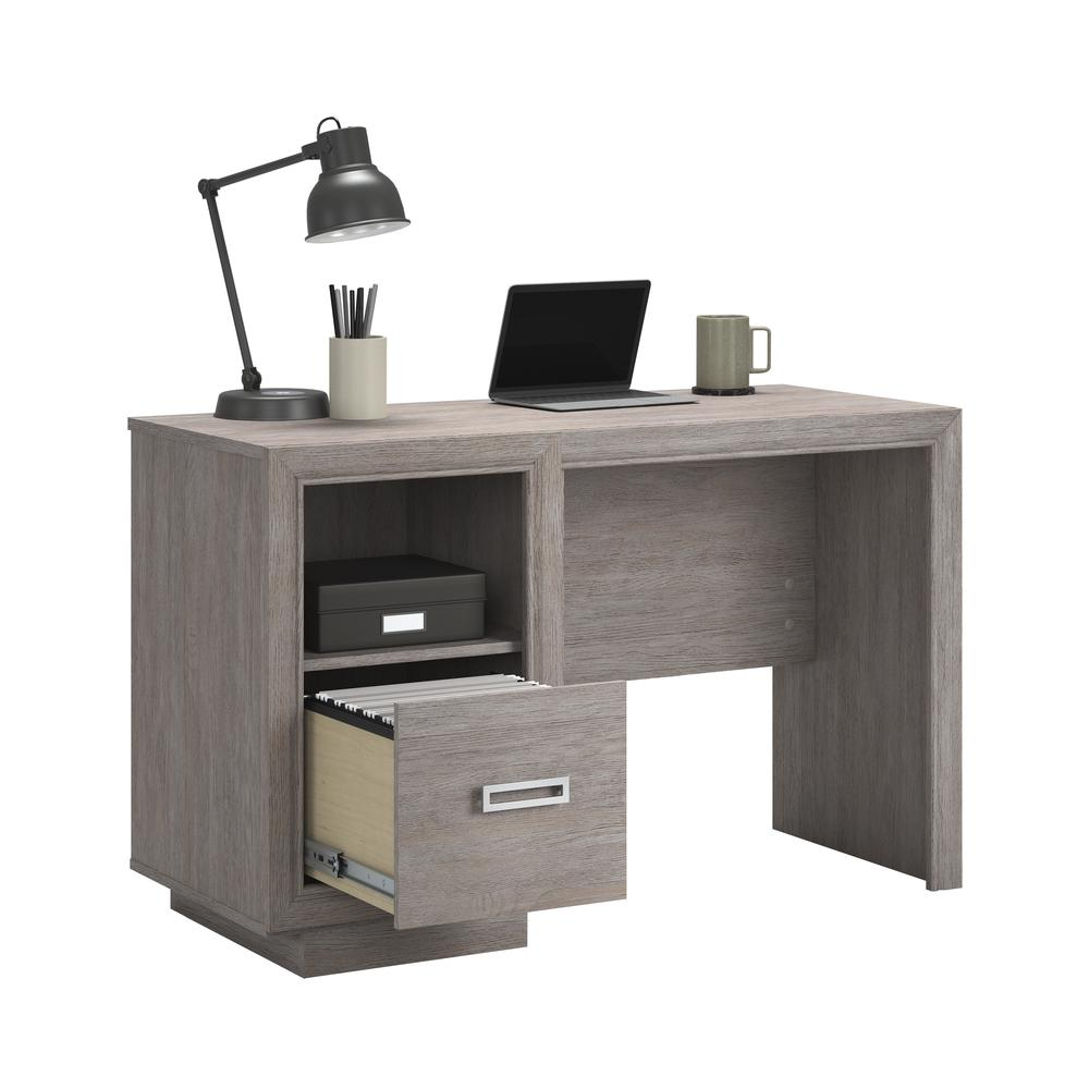 Start2Finish Hayes Garden Desk in Ashen Oak finish, showing a sturdy outdoor workspace with a natural wood look and smooth surface.