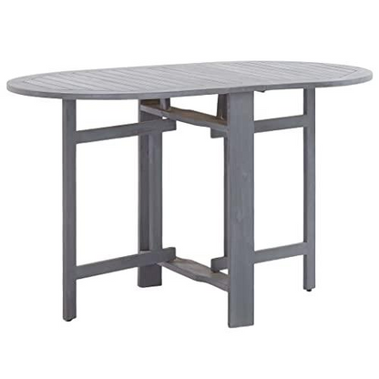 Gray solid acacia wood dining table by Start2Finish, medium size, foldable design, showing smooth surface and sturdy legs.
