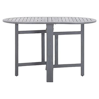 Gray solid acacia wood dining table by Start2Finish, medium size, foldable design, showcasing the sturdy wooden surface and foldable feature.