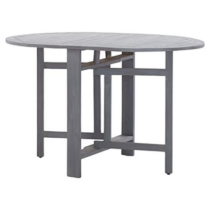 Grey solid acacia wood dining table by Start2Finish, medium size, foldable design, suitable for versatile dining spaces.