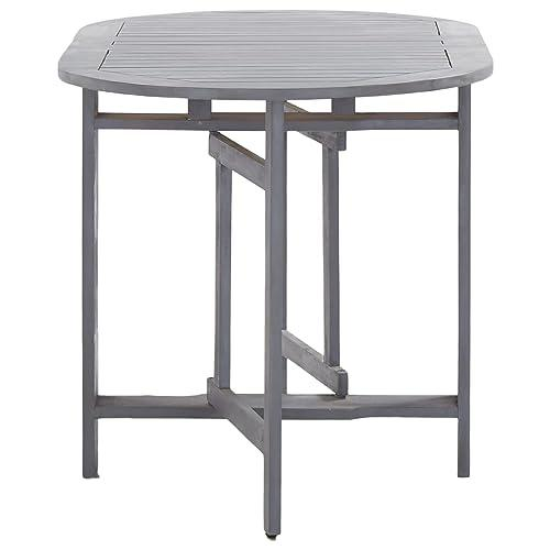 Medium foldable dining table made of grey solid acacia wood by Start2Finish, showcasing its natural wood grain and compact design.