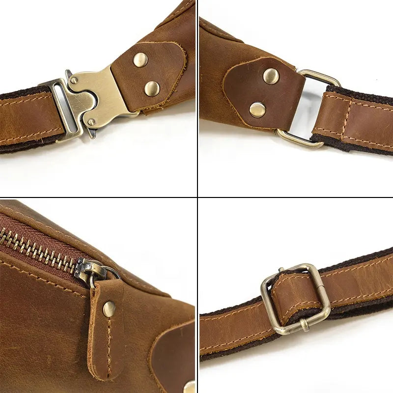 Start2Finish Wagner leather waist bag with full grain leather, stylish fanny pack worn around the waist, accessory for everyday use.