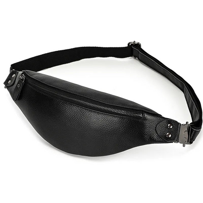 Black leather waist bag from Start2Finish, The Walcott Leather Waist Bag, featuring a sleek design and adjustable strap.
