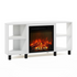 Start2Finish Jensen corner fireplace TV stand in solid white with four open compartments, designed for modern living rooms.
