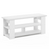 White JAYA TV stand for up to 55-inch TVs by Start2Finish, featuring a modern furniture design with open shelving.