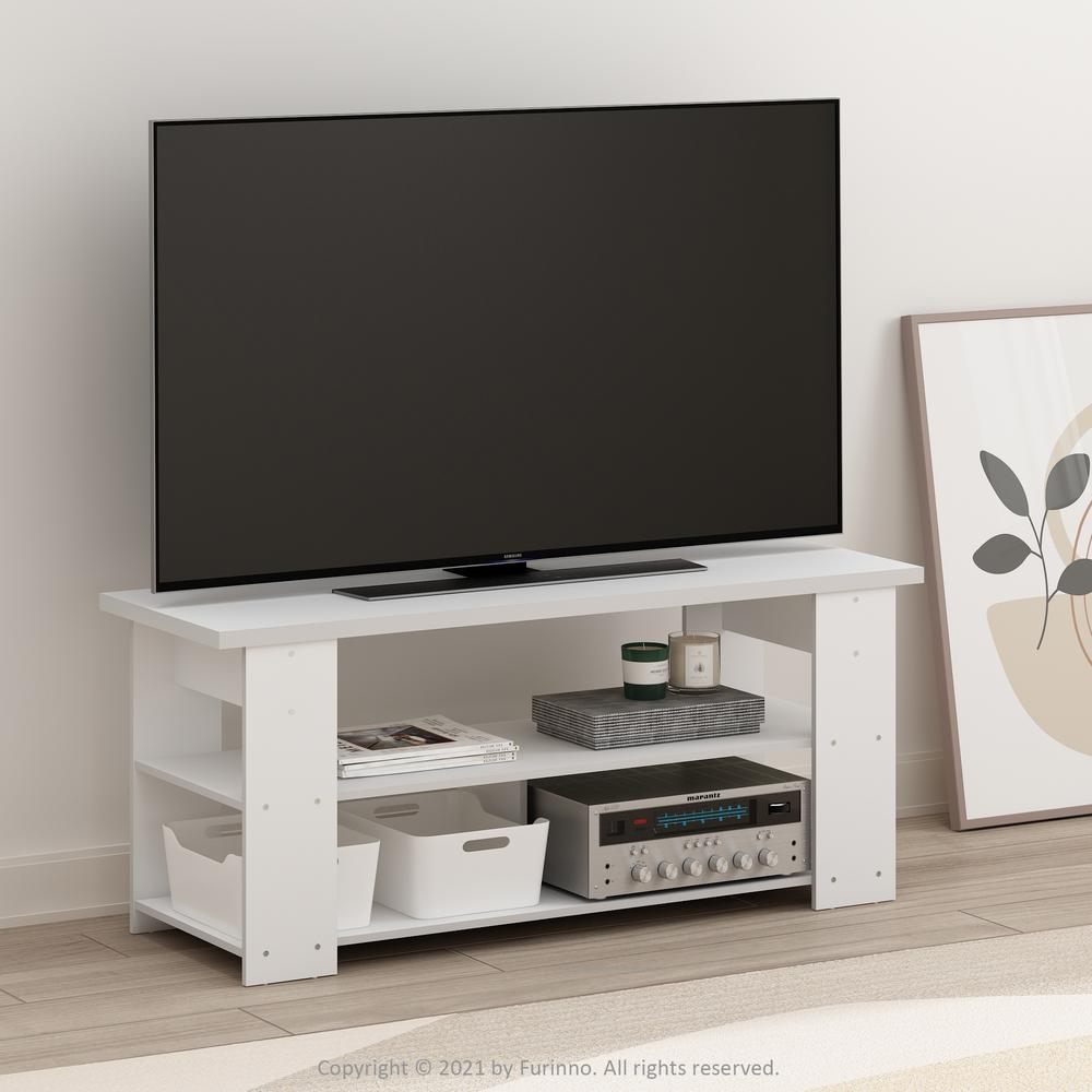 White JAYA TV stand for 55-inch TVs by Start2Finish, modern furniture piece with clean lines and ample storage.