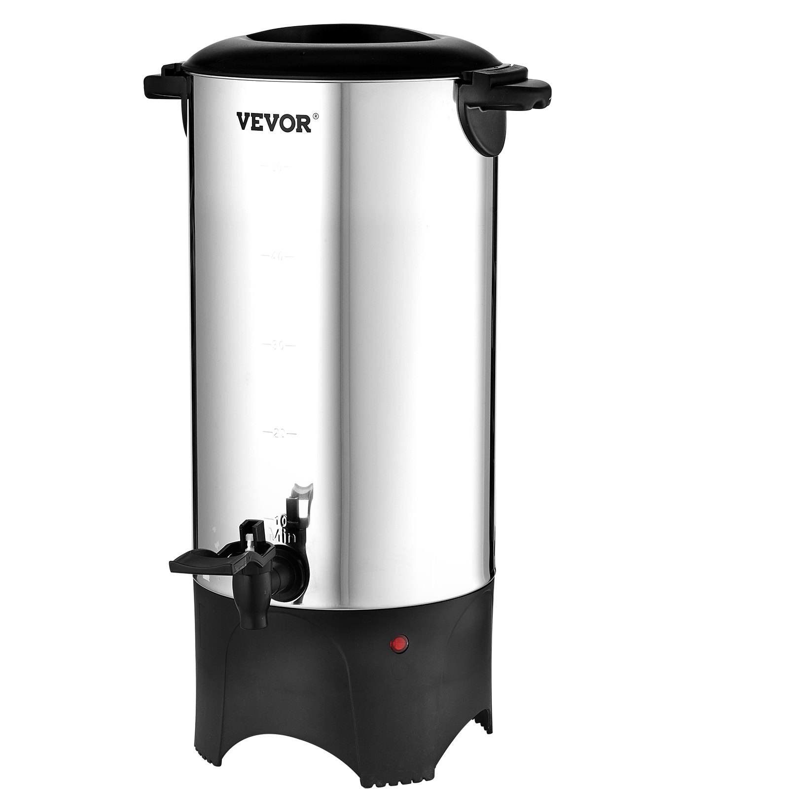 Start2Finish VEVOR commercial coffee urn, stainless steel 50-cup electric coffee dispenser with silver finish and detachable power cord.