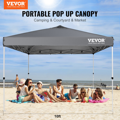 Start2Finish VEVOR 10x10 ft pop-up canopy tent with waterproof silver-coated tarp, roller bag, and four sandbags for outdoor events.
