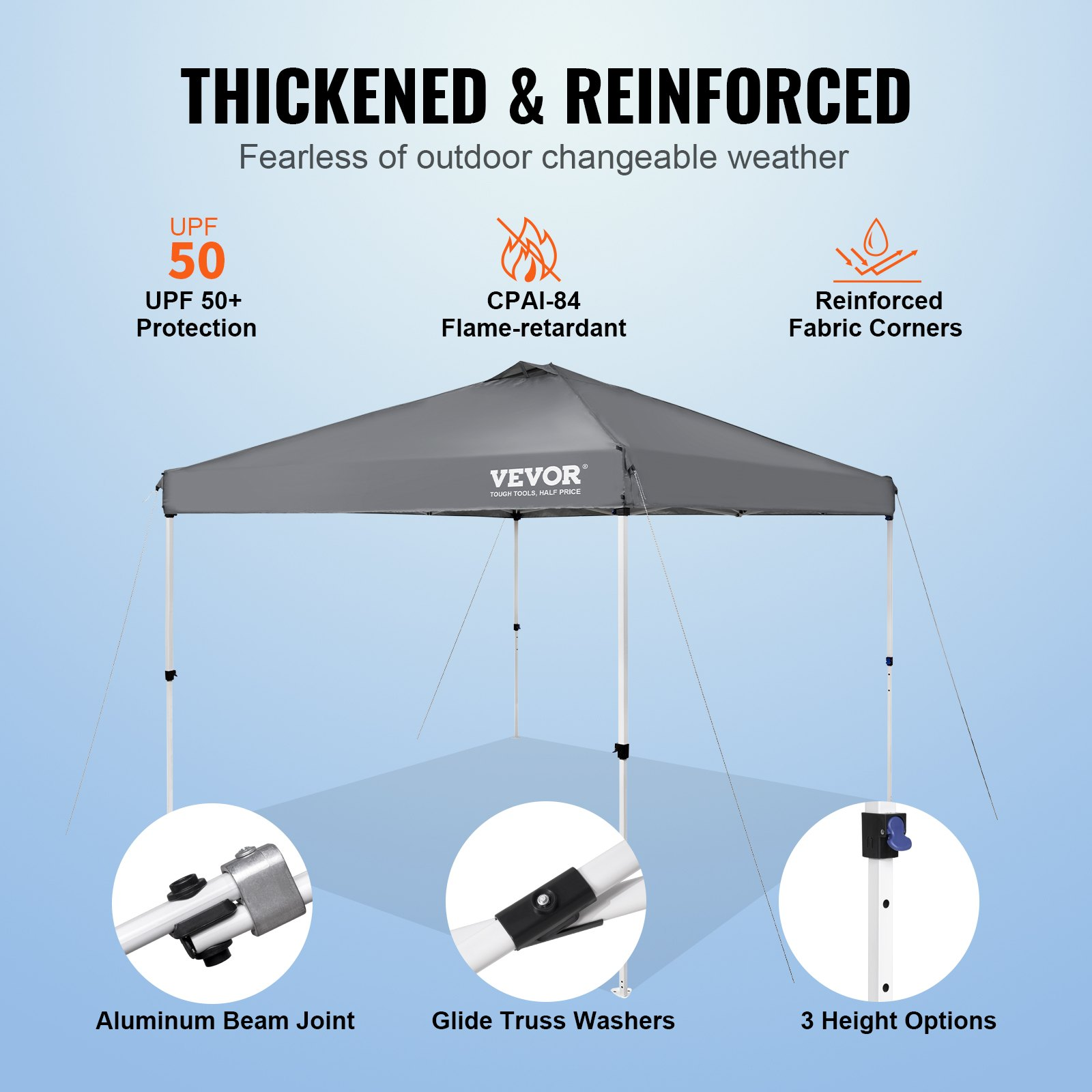 Start2Finish VEVOR 10x10 ft pop-up canopy tent with silver-coated tarp, portable roller bag, and sandbags for outdoor events and camping.