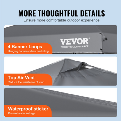 Start2Finish VEVOR 10x10 ft pop up canopy tent with waterproof silver tarp, roller bag, and 4 sandbags for outdoor events.