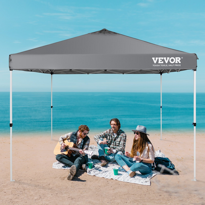 Start2Finish VEVOR 10x10 ft pop-up canopy tent with silver-coated tarp, roller bag, and sandbags, ideal for outdoor events and camping