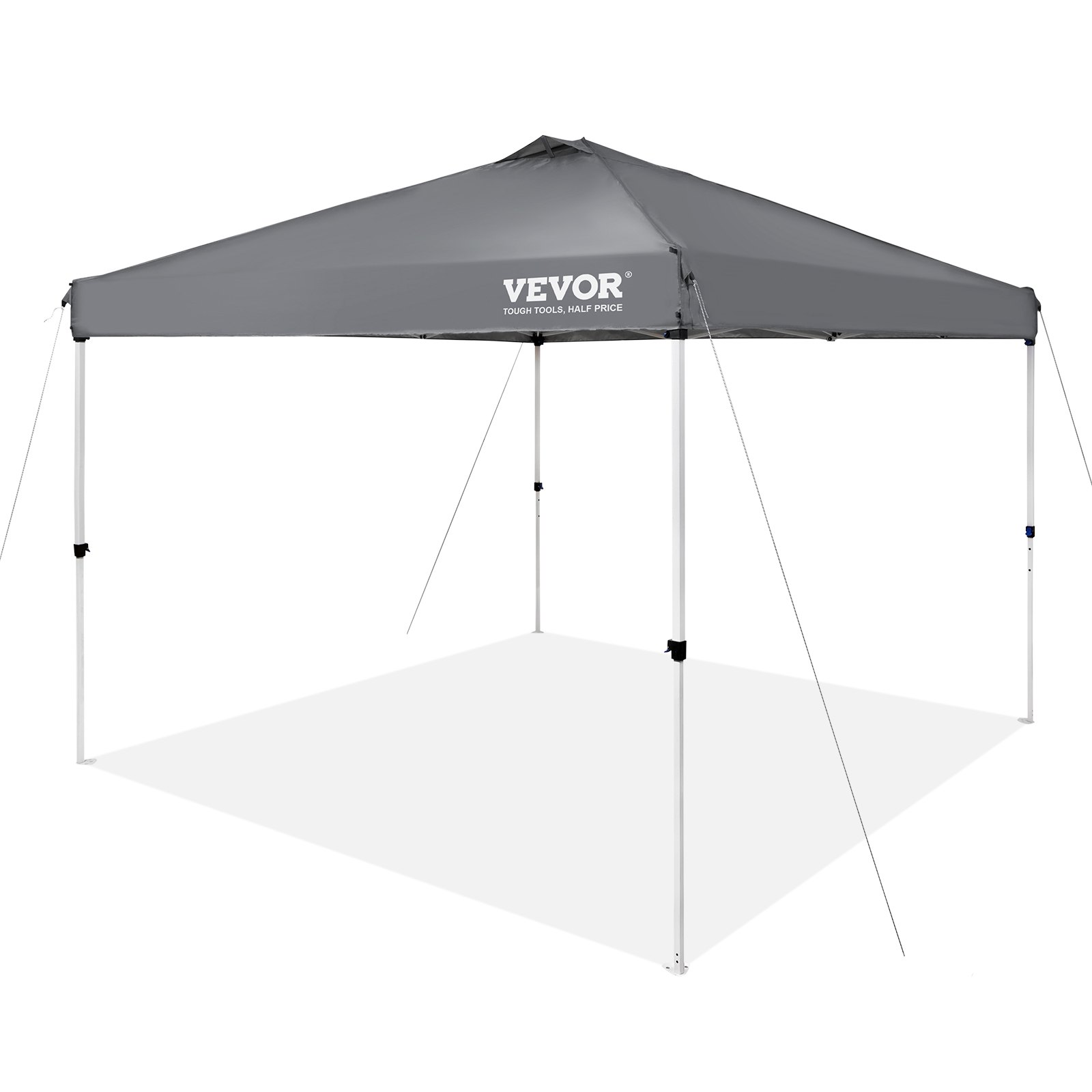 Start2Finish VEVOR 10x10 ft pop-up canopy tent with waterproof silver tarp, roller bag, and four sandbags for outdoor shelter.