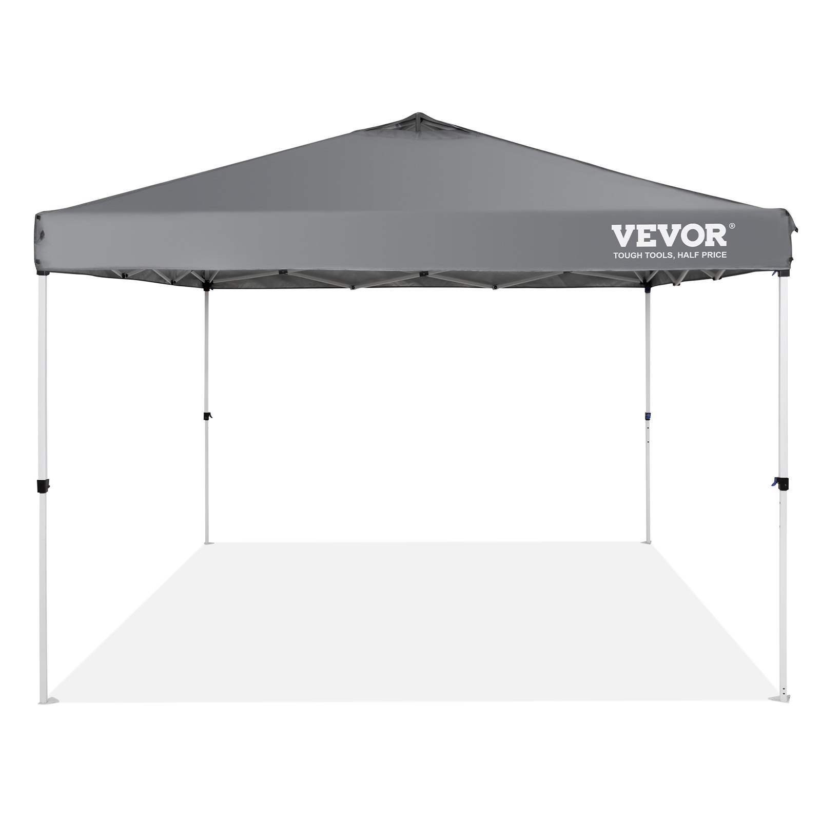 Start2Finish VEVOR 10x10 ft pop-up canopy tent with silver-coated tarp, roller bag, and sandbags, waterproof outdoor sun shelter.