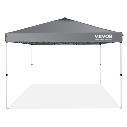 Start2Finish VEVOR 10x10 ft pop-up canopy tent with silver-coated tarp, roller bag, and sandbags, waterproof outdoor sun shelter.