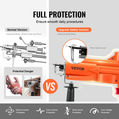Start2Finish VEVOR tufting gun for rug making, electric carpet weaving tool with adjustable height, fast stitching, and 2-in-1 cut &amp; loop features.