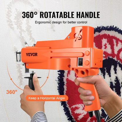 Start2Finish VEVOR tufting gun for rugs, electric 2-in-1 cut and loop pile machine with adjustable height and high-speed stitching.