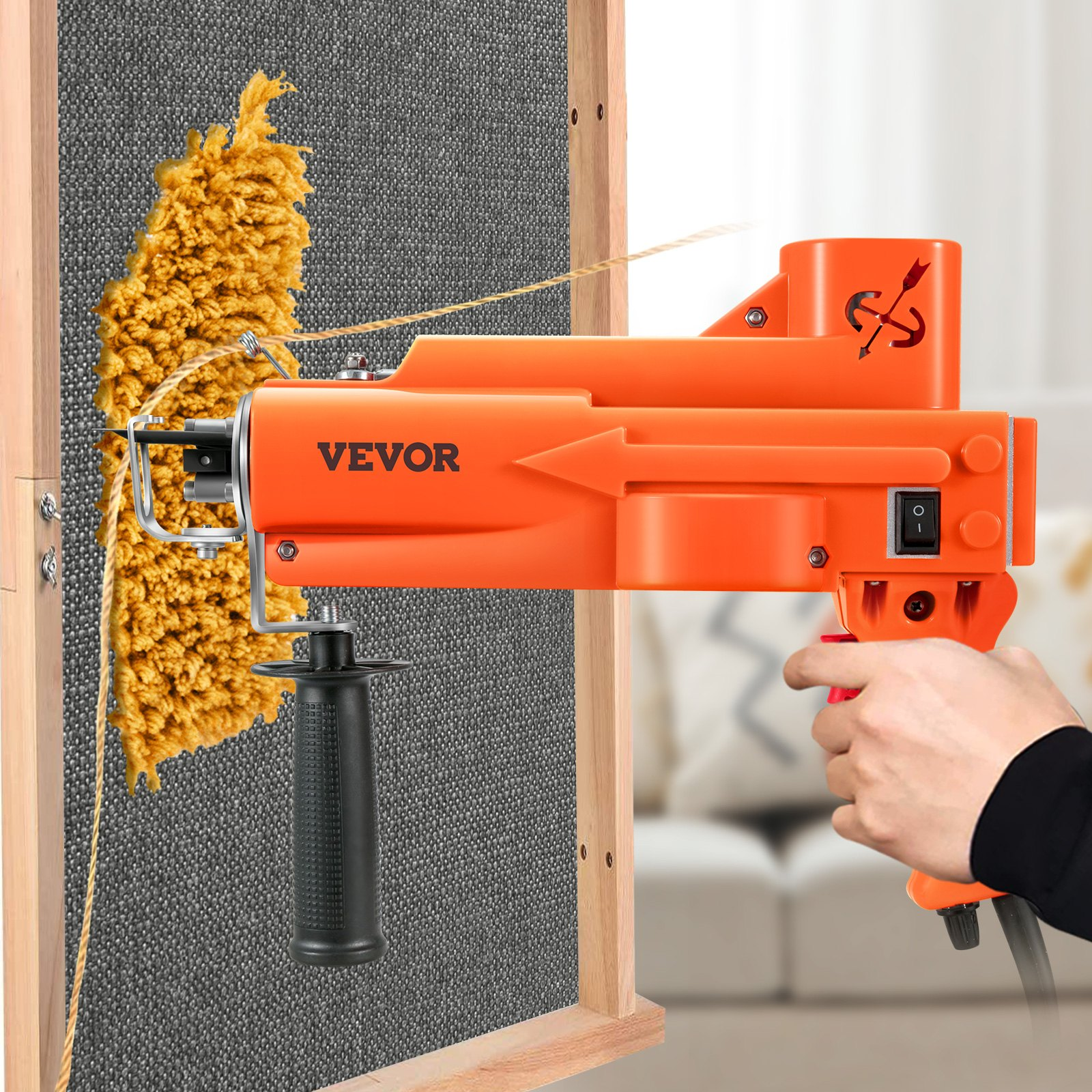 Start2Finish VEVOR tufting gun for rug making, electric carpet weaving tool with adjustable height and high-speed stitches.