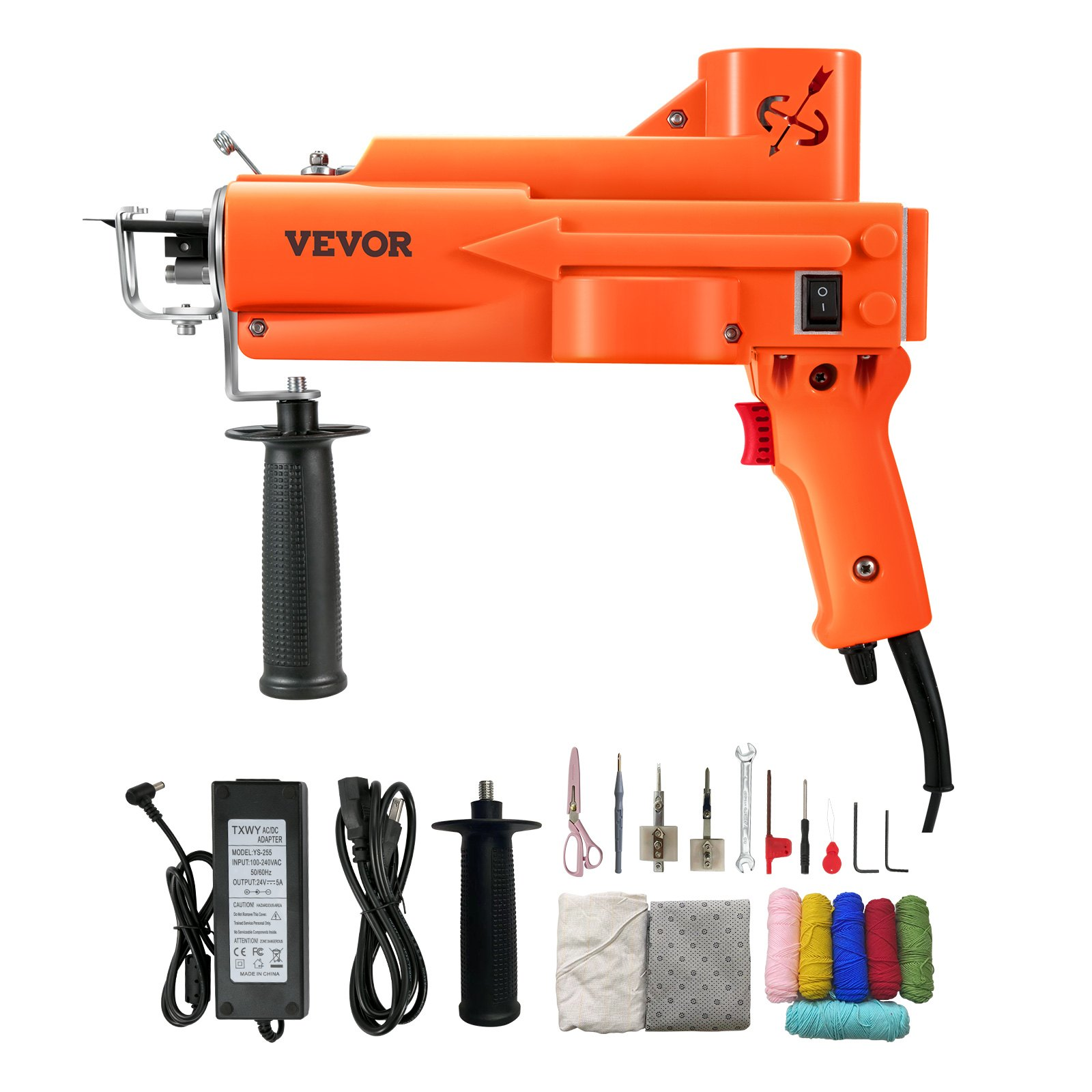 Start2Finish VEVOR tufting gun for carpet weaving, electric 2-in-1 cut and loop pile rug making tool with adjustable height.