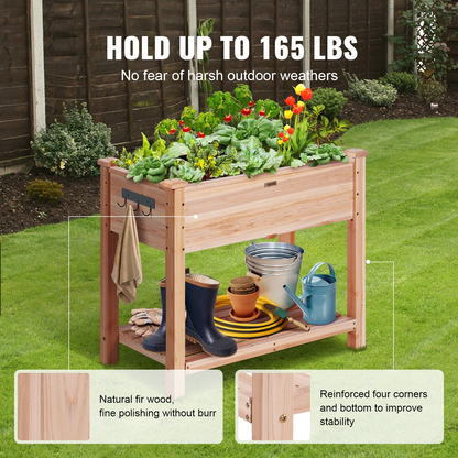 Start2Finish VEVOR raised garden bed, 34x18x30 inches wooden planter box with legs for outdoor flowers, vegetables, and herbs.